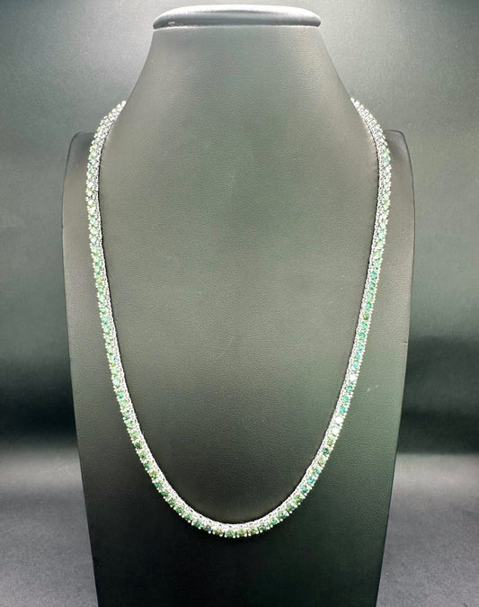 Tennis Chain Moissanite 4MM White with Emerald Green Stones