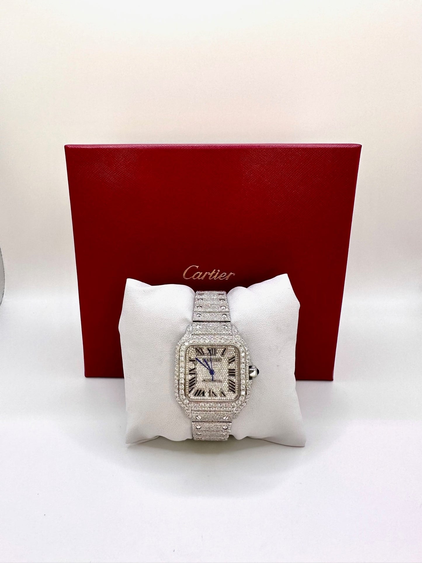36MM All White Santos Diamond Moissanite Automatic Watch Women's