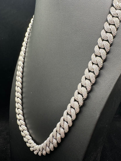 12MM Diamond Moissanite Miami Cuban Chain 925 Silver