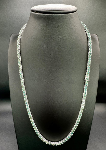 Tennis Chain Moissanite 4MM White with Emerald Green Stones