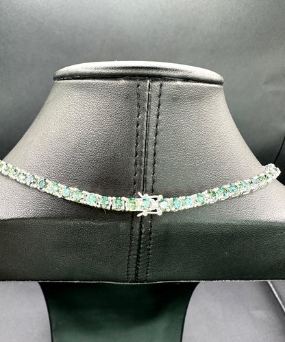 Tennis Chain Moissanite 4MM White with Emerald Green Stones