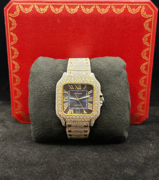 Two Tone Yellow with Blue Face VVS Moissanite Automatic Watch