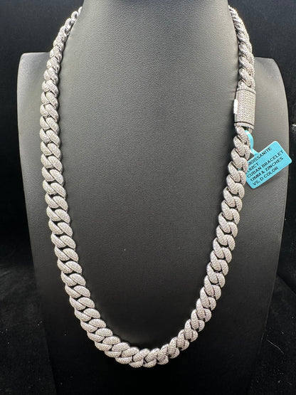 12MM Diamond Moissanite Miami Cuban Chain 925 Silver