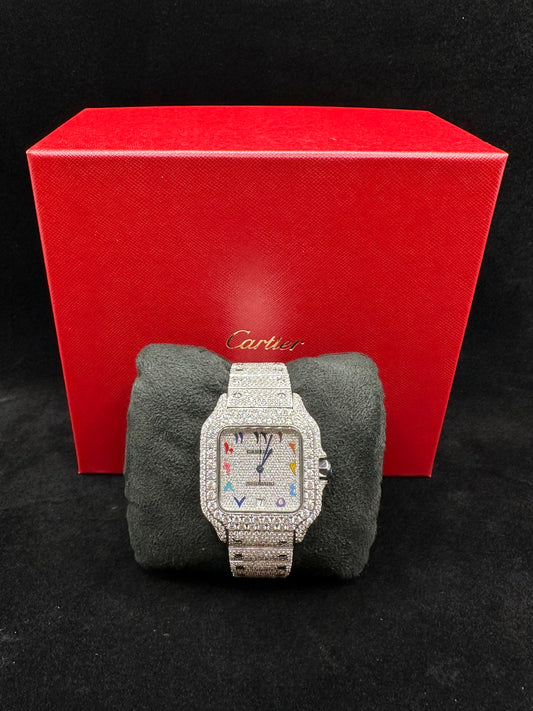 All White with Rainbow Arabic Numbers Diamond Moissanite Watch