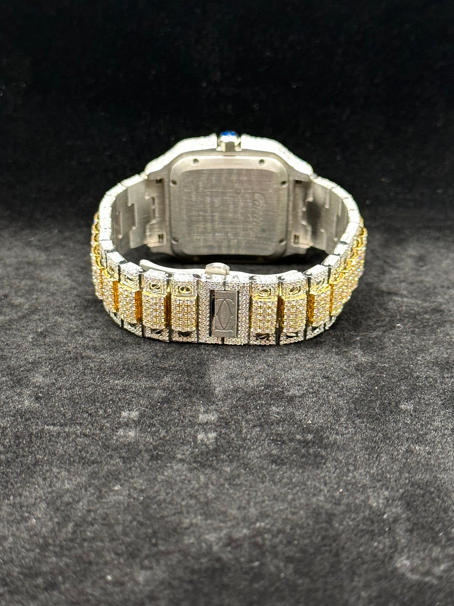 Two-Tone Yellow & White with Red Numbers Diamond Moissanite Automatic Watch