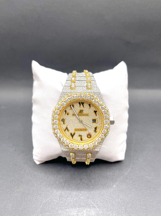 Two-Tone Yellow with Arabic Numbers Royal Oak Diamond Moissanite Watch