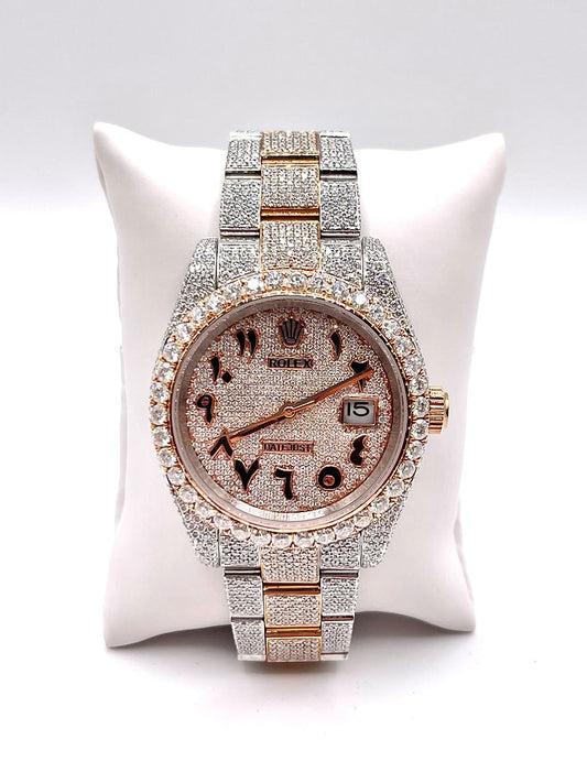 Two-tone Rose Gold Diamond Moissanite Watch with Arabic Dial